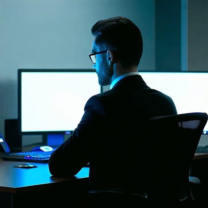 corporate espionage computer dark use color shade of 194bb1