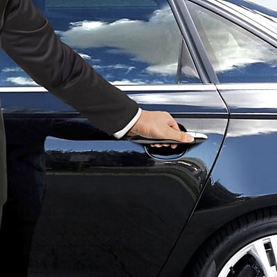Chauffer black car door cybersecurity for VIPs