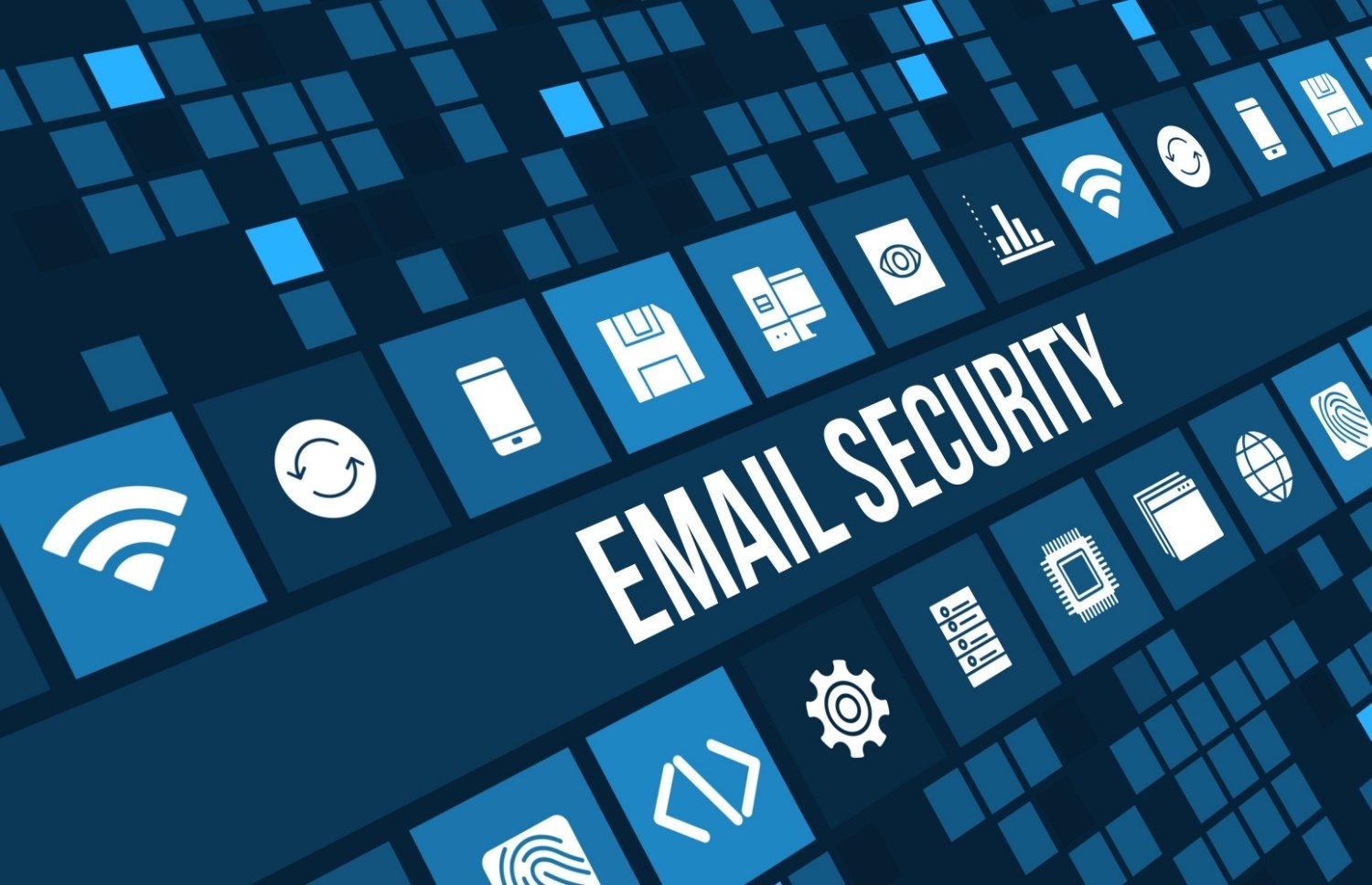 blue computer screen with email security icons for protecting personal information