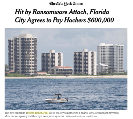 New York Times article on Riviera Beach ransomware