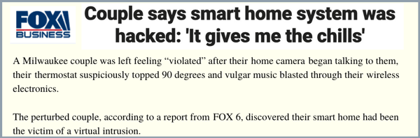 news headline about a smart home getting hacked