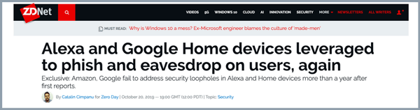 news headline about smart home cyber security and Alexa